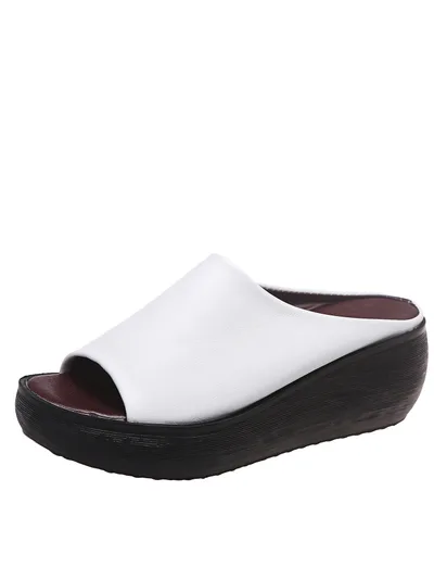 Fashion Platform Wedge Heel Women Sandals And Slippers White - Shop at LoveMi
