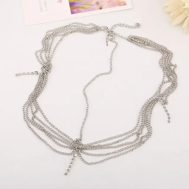 Multi Layer Tassel Inlaid Diamond Hair Head Chain Hair Accessory Silver - Shop at LoveMi