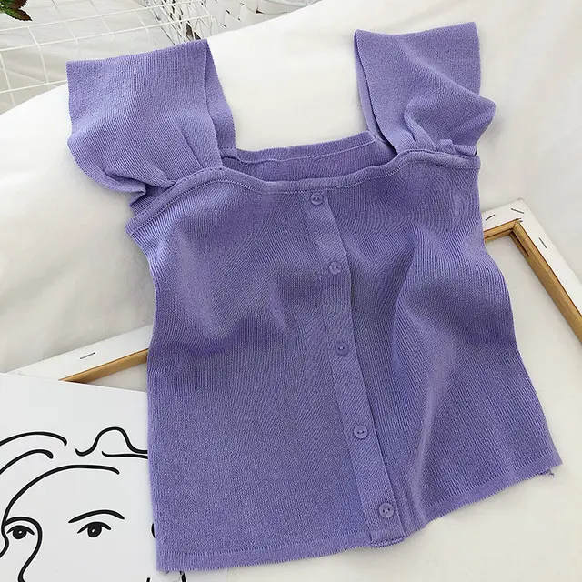 Lapel Exposed Clavicle Single breasted Knitted Vest Net Suspenders Purple - Shop at LoveMi
