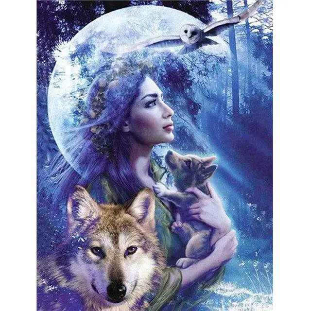 Diamond Painting The Beauty And The Wolf Under The Moon Blue - Shop at LoveMi