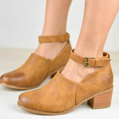 Thick Heeled Mid Heel Retro Round Toe Women's Nude Boots Yellow - Shop at LoveMi