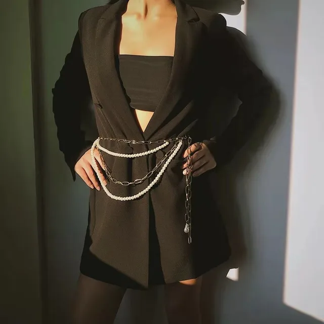 Women's Sexy Dress With Pearl Waist Chain White - Shop at LoveMi