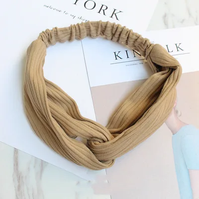 Cross Elastic Headband Knitted Suede Headband Ladies Hair Accessories 2A Camel - Shop at LoveMi