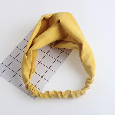 Cross Elastic Headband Knitted Suede Headband Ladies Hair Accessories Yellow - Shop at LoveMi