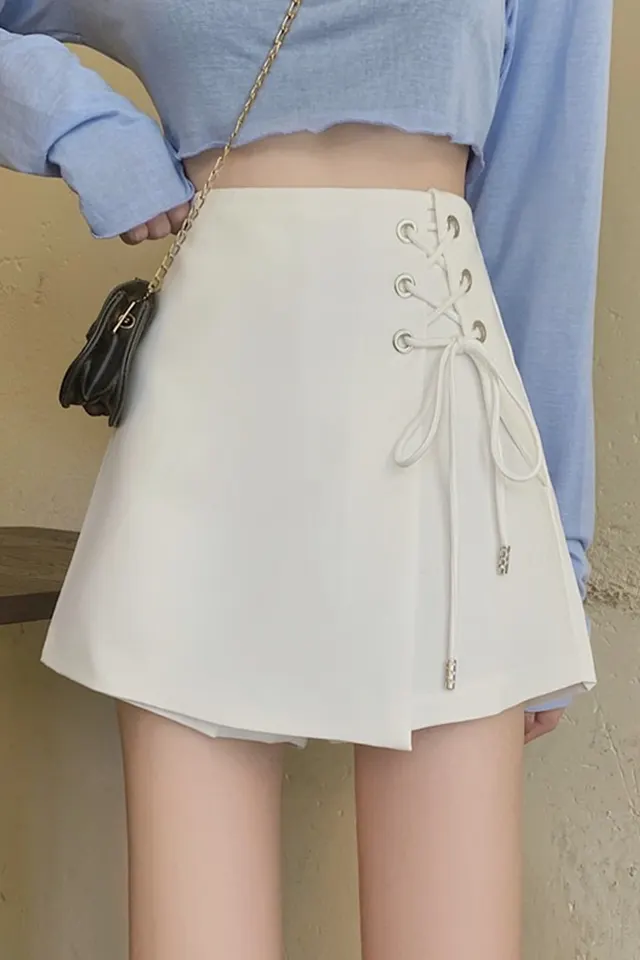 Half length Skirt Female High Waist Slimming Skirt A line Package Hip Skirt Strappy Skirt White - Shop at LoveMi