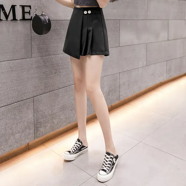High Waist Trouser Skirt Women's New Summer Pleated Skirt Casual Pants Show Thin Wide Leg Pants A line Skirt Black - Shop at LoveMi