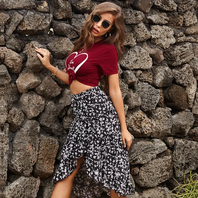 Chiffon Floral Skirt Women Black - Shop at LoveMi