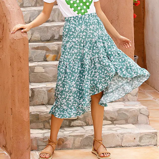 Chiffon Floral Skirt Women Green - Shop at LoveMi