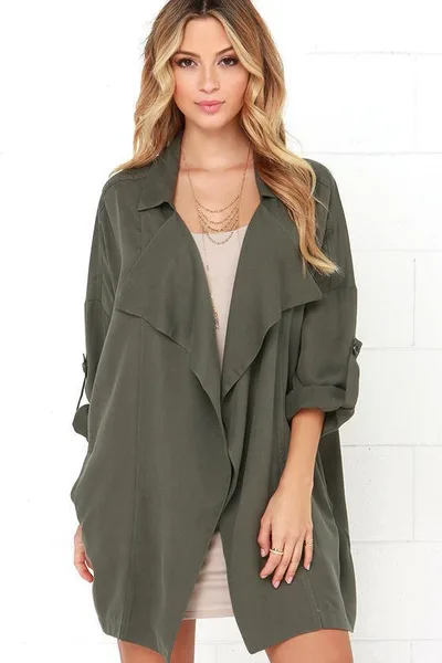 Autumn Loose Casual Windbreaker Women Coat Female Coat Green - Shop at LoveMi