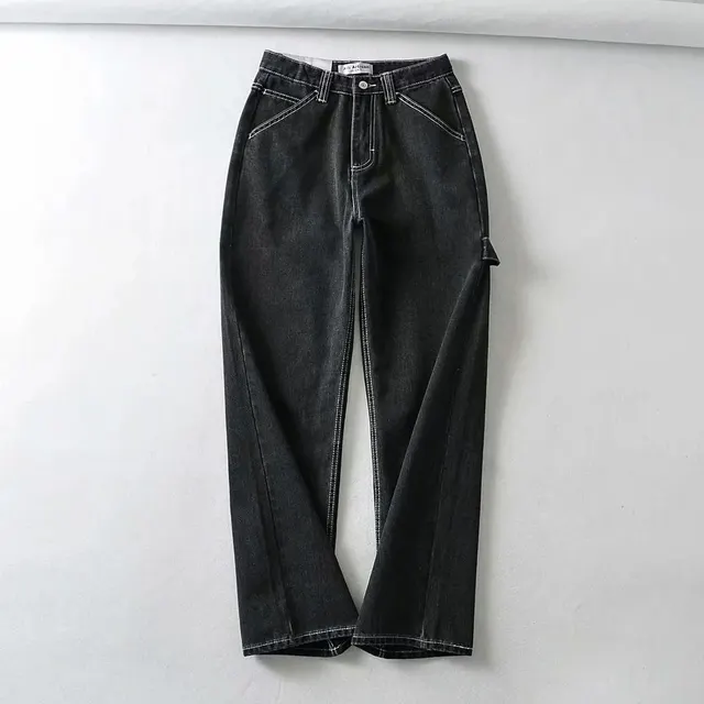 Women's High Waist Loose Slim Denim Trousers Black - Shop at LoveMi