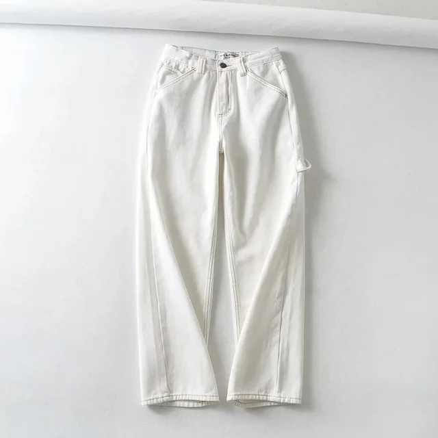 Women's High Waist Loose Slim Denim Trousers White - Shop at LoveMi