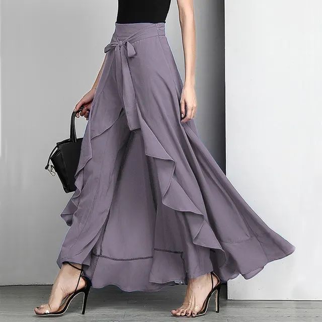 Women Pants Causal Ruffle Drawstring Trouser Grey - Shop at LoveMi