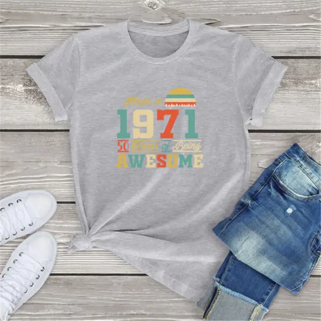 Flower Figure Round Neck Cotton Top Summer Short sleeved T shirt Grey - Shop at LoveMi