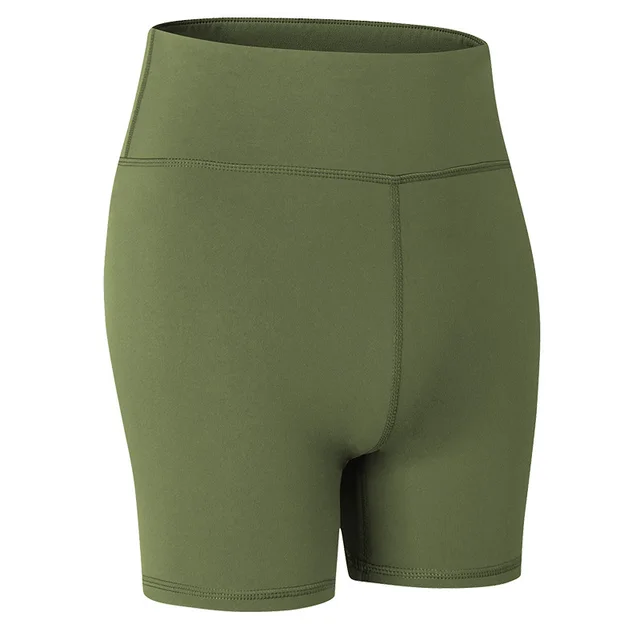 New Nude Yoga Shorts Camouflage Print Stretch Tight Running Sports Fitness Shorts Olive Green - Shop at LoveMi