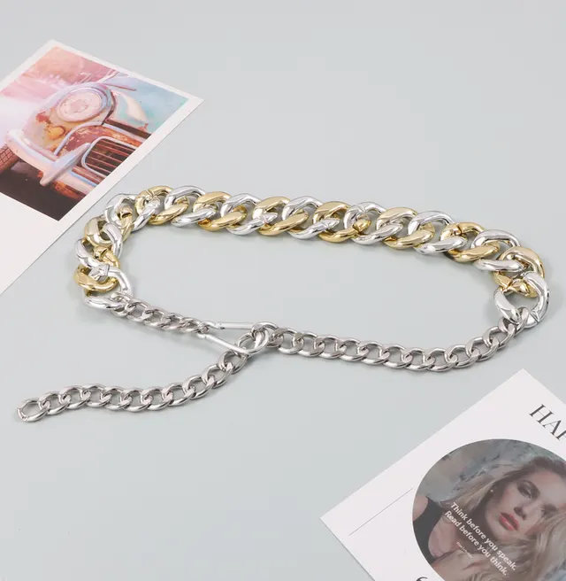 Ladies Hook Waist Chain With Dress Belt Gold And Silver Mixed Color - Shop at LoveMi