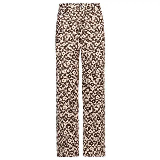 New Fashion Retro Swirl Water Ripple Color Matching Woven Pants Wide Leg Pants Brown - Shop at LoveMi