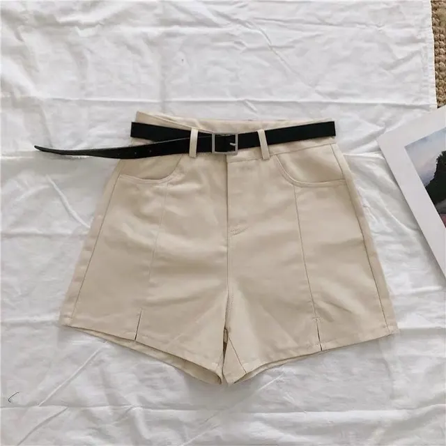 Split Wide Leg Casual Pants Women Summer New Solid Color High Waist Shorts Apricot - Shop at LoveMi