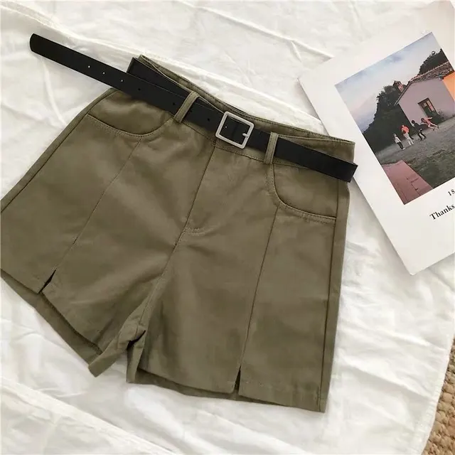 Split Wide Leg Casual Pants Women Summer New Solid Color High Waist Shorts Army Green - Shop at LoveMi