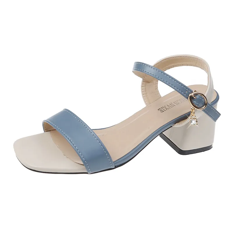 One Word Buckle Women's Mid heel Fashion Sandals Blue - Shop at LoveMi