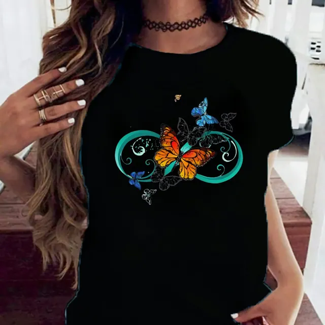 Butterfly Men's And Women's Short Sleeved Shirt Round Neck Pullover Loose T Shirt 4.Style - Shop at LoveMi