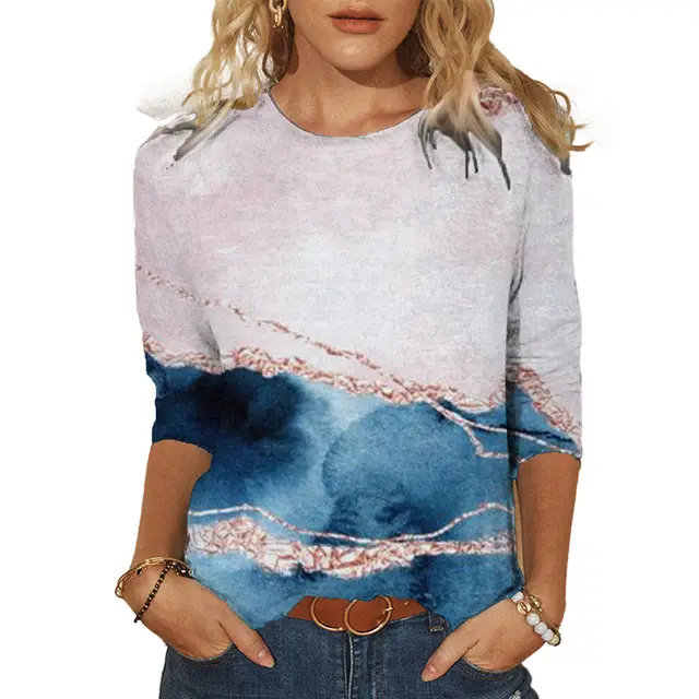 Landscape Painting Positioning Printing Three quarter Sleeve T shirt - Shop at LoveMi