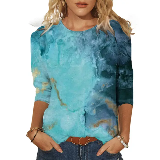 Landscape Painting Positioning Printing Three quarter Sleeve T shirt - Shop at LoveMi