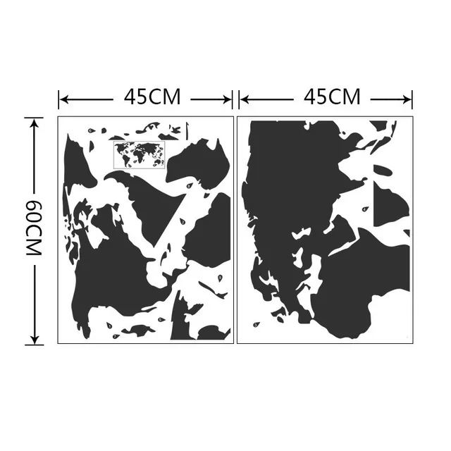The New Wall Sticker Pure Black Series Creative Seven Continents Self adhesive Painting 45X60Cmx2Pcs Typesetting - Shop at LoveMi