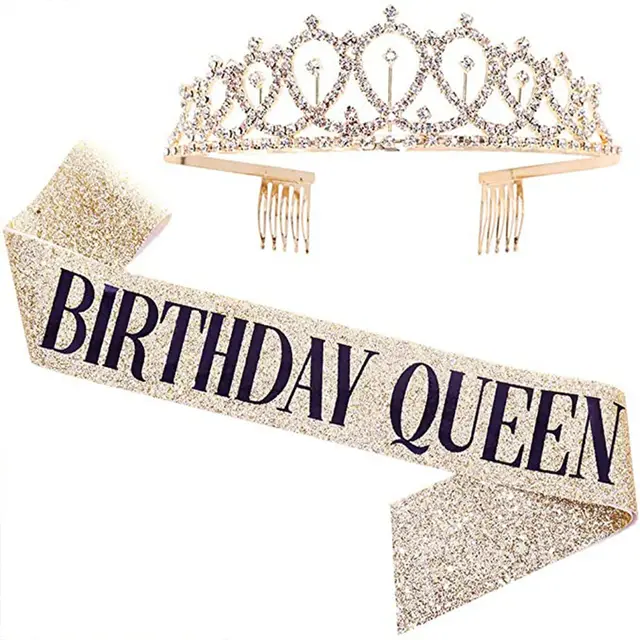 Birthday Party Shoulder Strap Set Birthday Girl Etiquette Belt Crown Rose Gold Gold Powder Cloth Shoulder Strap 1Combination - Shop at LoveMi