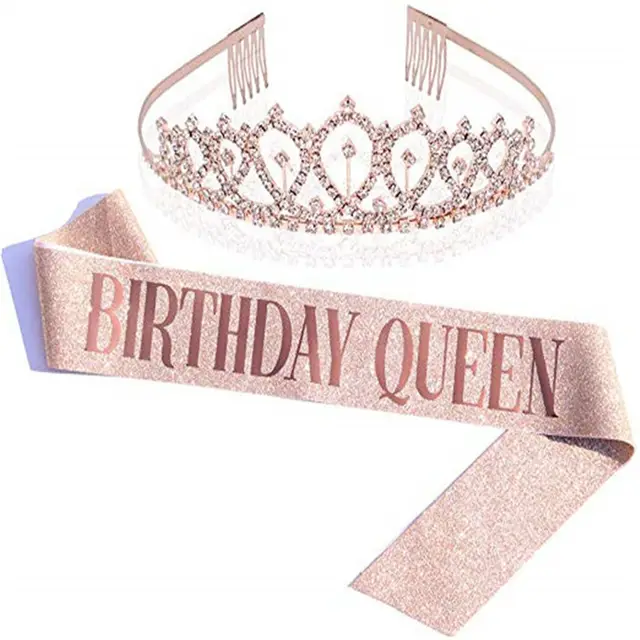 Birthday Party Shoulder Strap Set Birthday Girl Etiquette Belt Crown Rose Gold Gold Powder Cloth Shoulder Strap 3Combination - Shop at LoveMi
