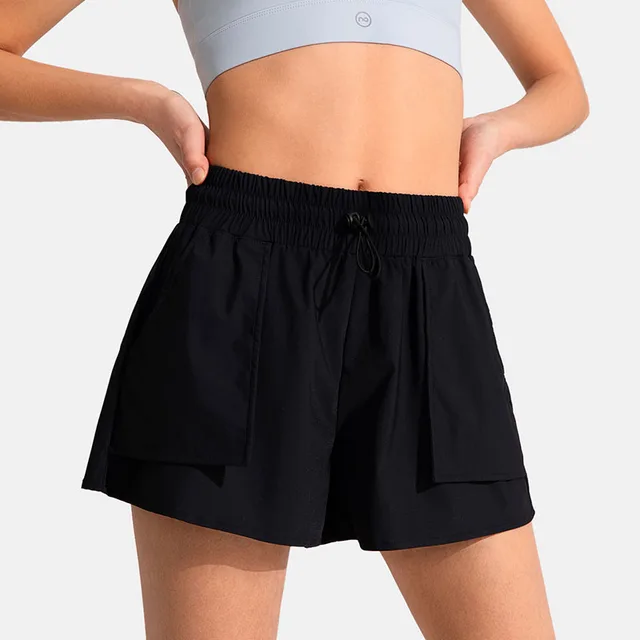 PNeverme Sports Shorts Women's Summer Loose Leisure Anti Exhaust Yoga Running Quick drying High Waist Solid Color Fitness Pants Black - Shop at LoveMi