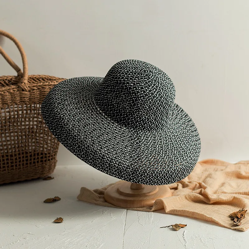 Retro Round Top Big Straw Hat Ladies Sun Hats Travel Black - Shop at LoveMi