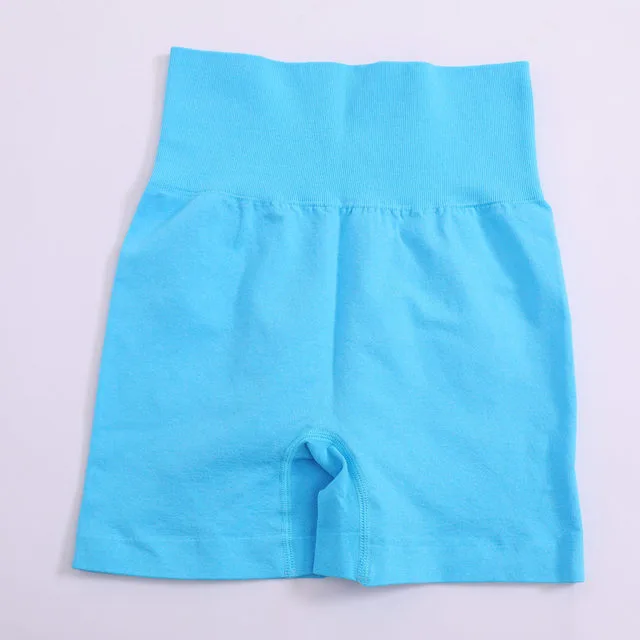 Solid High Waist Yoga Sport Shorts Women Gym Fitness Push Up Sky Blue - Shop at LoveMi