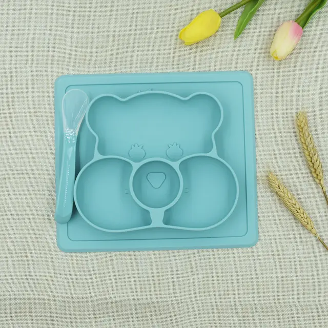 Silicone Children's Dinner Plate, Baby Supplementary Food Tray, Sucker style Cartoon Anti fall Blue - Shop at LoveMi