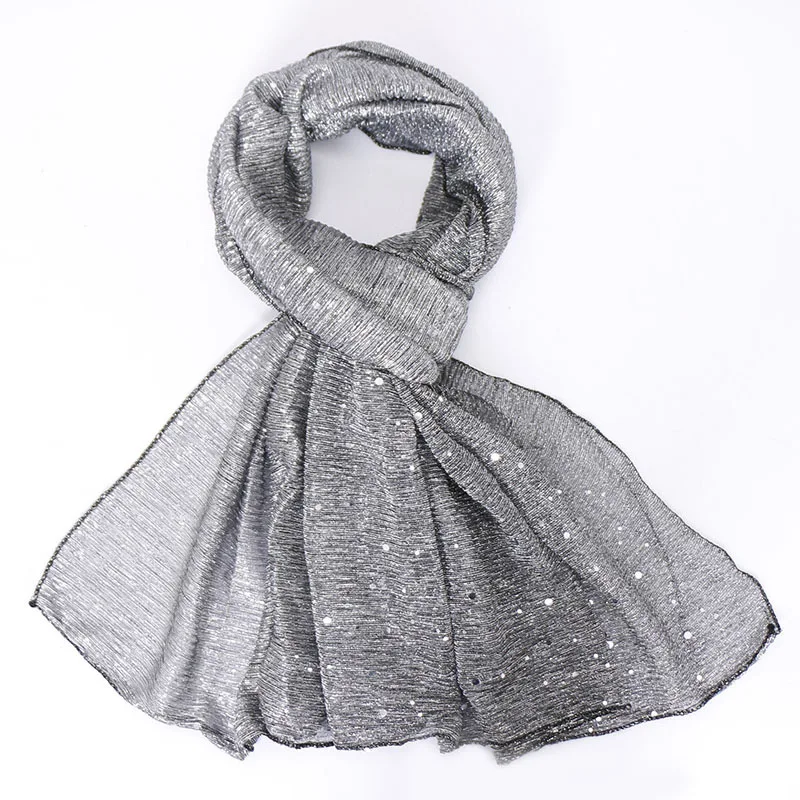 Sequins All-Mtch Scarf Monochrome Fashion Gold And Silver Long Scarf Women - Grey
