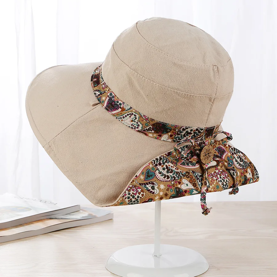 Sun Hat Anti Ultraviolet Travel Outdoor Sun Protection Big Edge Beach Hat Beige - Shop at LoveMi