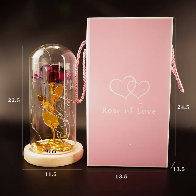Preserved Flower Glass Cover Gold Foil Rose Flower Mothers Day Valentines Day Birthday Gift Gift Decoration Cross Border 9 Style - Shop at LoveMi