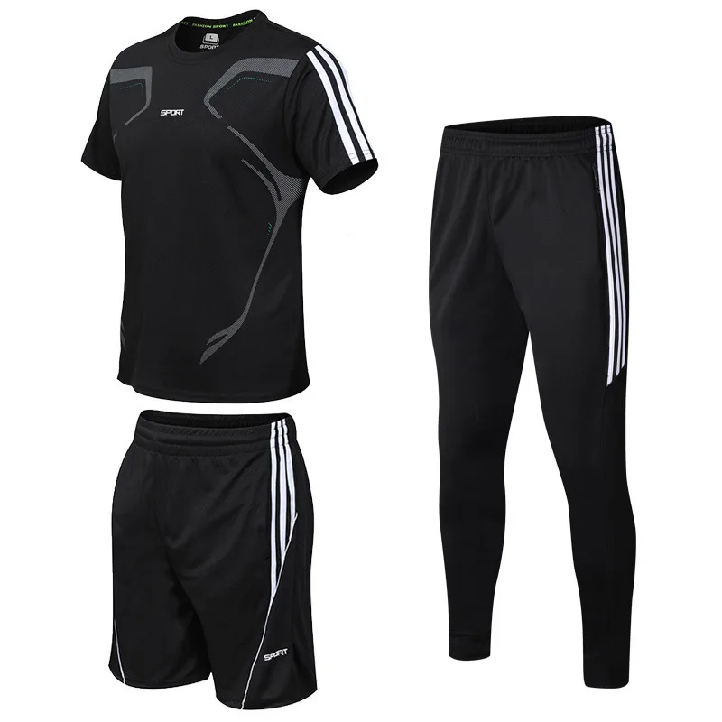 Sports Suit Men's Summer New Black Three Piece Suit Youth Leisure Sports Men's Fitness Three Piece Suit Trend Black - Shop at LoveMi