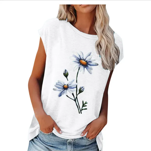 Loose Round Neck Floral Print Short sleeved T shirt White - Shop at LoveMi