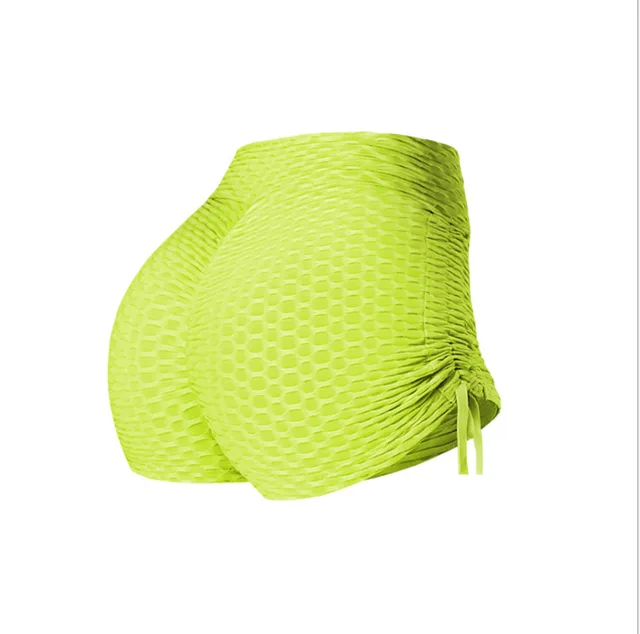 Peach Hip Bubble Fitness Su Dry Exercise Hip Lift Tight Yoga Shorts Hot Pants Drawstring Fluorescent Yellow - Shop at LoveMi