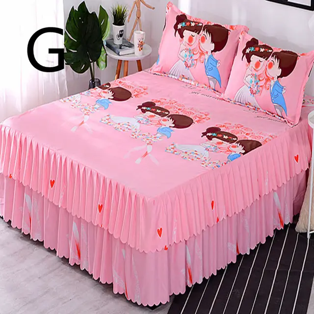 Bed Skirt Bedspread Three piece Thick Brushed Korean Princess Bedspread Bed Skirt G - Shop at LoveMi