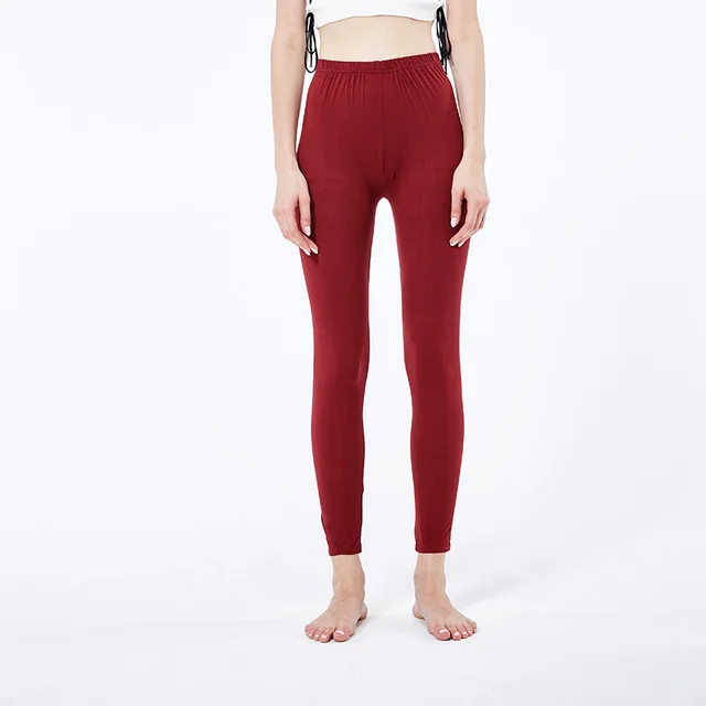 Frayed Cropped Trousers Slim Stretch Leggings Wine Red - Shop at LoveMi