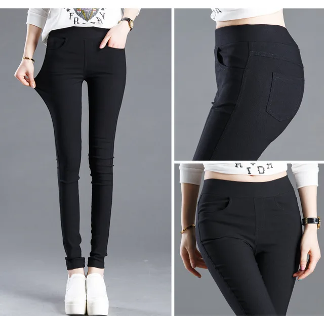 Spring And Autumn Thin Section Thin Stretch Tight Pencil Feet Black Pants Black - Shop at LoveMi