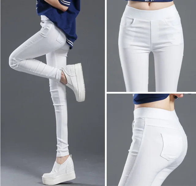 Spring And Autumn Thin Section Thin Stretch Tight Pencil Feet Black Pants White - Shop at LoveMi