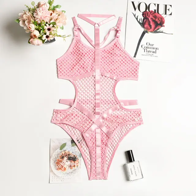 Woman Hanging Neck Sexy Underwear Bodysuit Pink - Shop at LoveMi