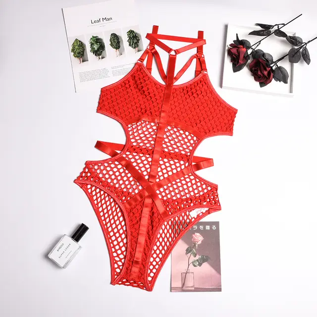 Woman Hanging Neck Sexy Underwear Bodysuit Red - Shop at LoveMi
