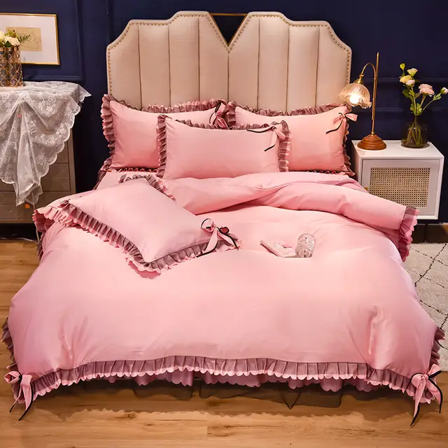Summer Washed Ice Silk Bed Skirt Style Four Piece Suit Fanghua Fresh Jade - Shop at LoveMi