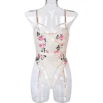 Women's Lace Mesh Stitching Bodysuit - Skin-L