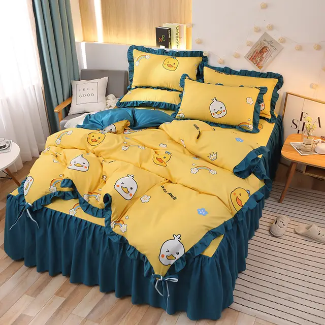 Net Red Girl Princess Style Double Lace Bed Sheet Duvet Cover Rainbow Duck - Shop at LoveMi