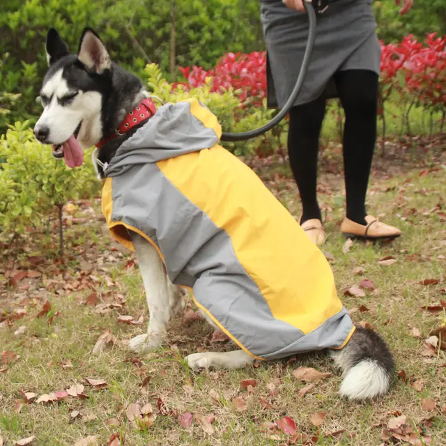 Color Block Cloak Big Dog Raincoat Outdoor Breathable Dog Jacket Yellow - Shop at LoveMi