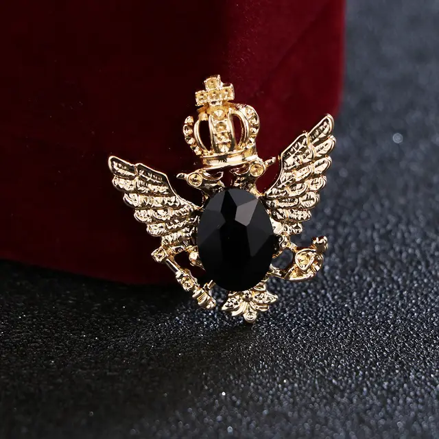Retro Personality Rhinestone Alloy Tassel Eagle Brooch Black - Shop at LoveMi